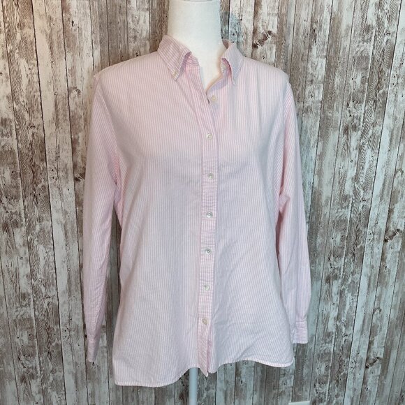 Lands End Pink & White Button Down Shirt size 16 - Picture 1 of 5